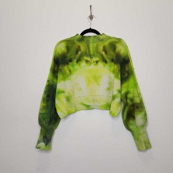 Free People Cropped Sweater Ice Tie Dye XS Green Custom Top Shirt - Picture 5 of 6